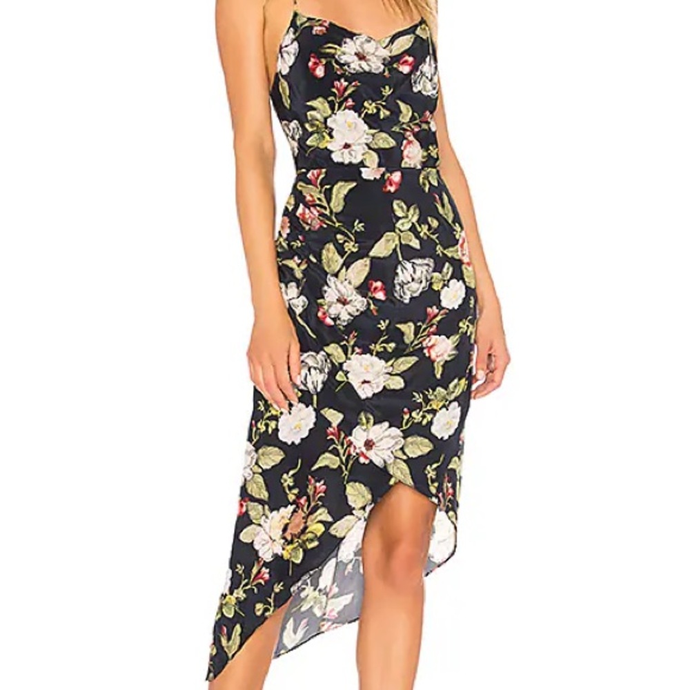 alice & olivia reena open back dress